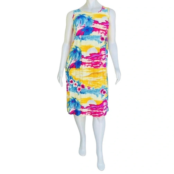 JAMS WORLD Women's Size L Paradise Island Tropical Floral Shift Sundress Dress - Picture 1 of 2
